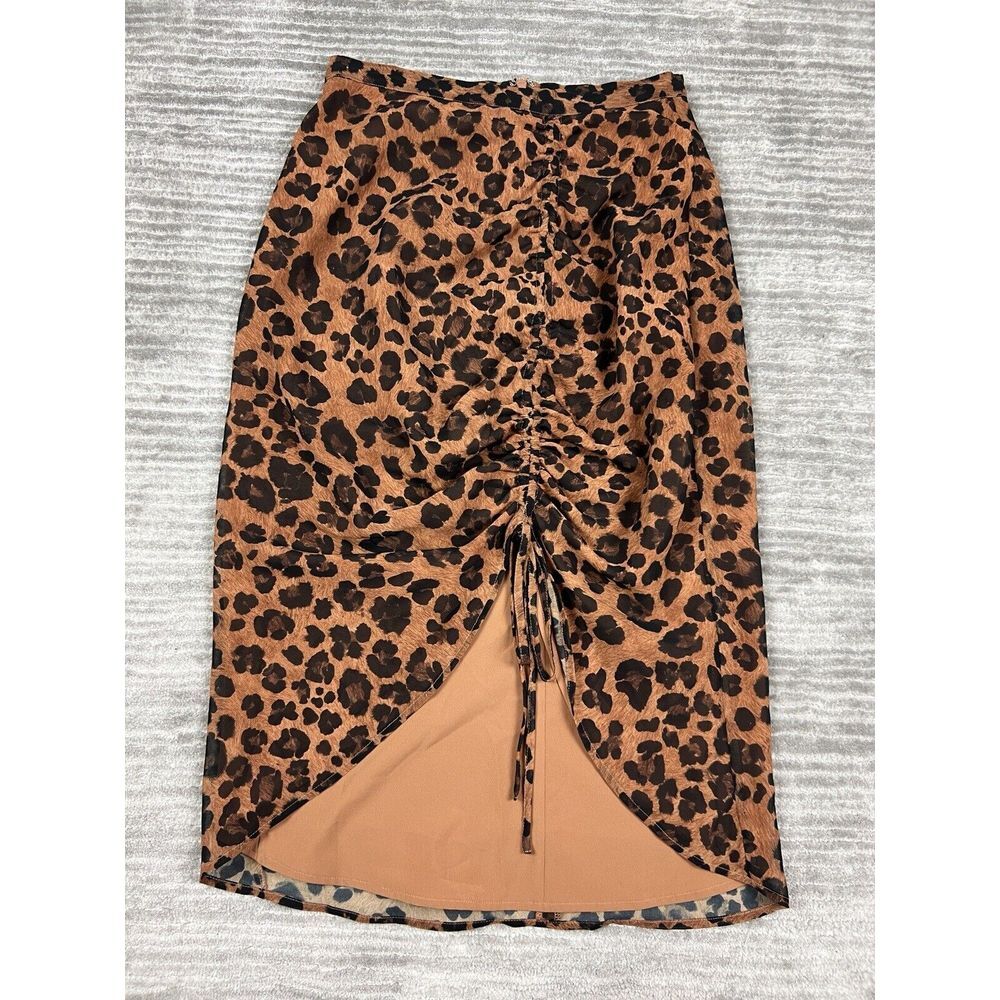 Gianni Bini Skirt Womens 4 Brown Animal Print Lined Polyester‎ Blend Ruched